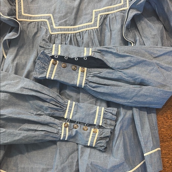 Ulla Johnson Ester Ruffled Cotton-Chambray Blouson
Sleeve Blouse Blue size 0 - Picture 4 of 9